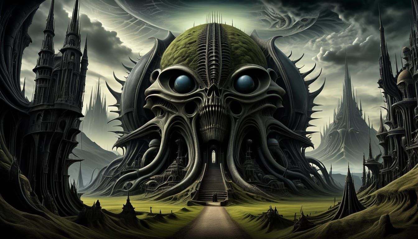 Surrealistic Monster Landscape in Hyperrealistic Oil on Canv...