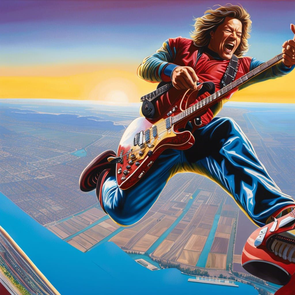 Eddie Van Halen goes skydiving whilst playing guitar
