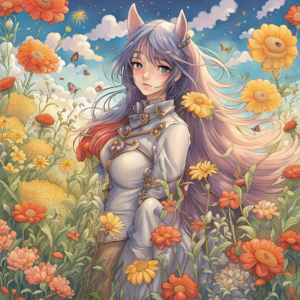 Horse Girl Hybrid in Anime Steampunk Style