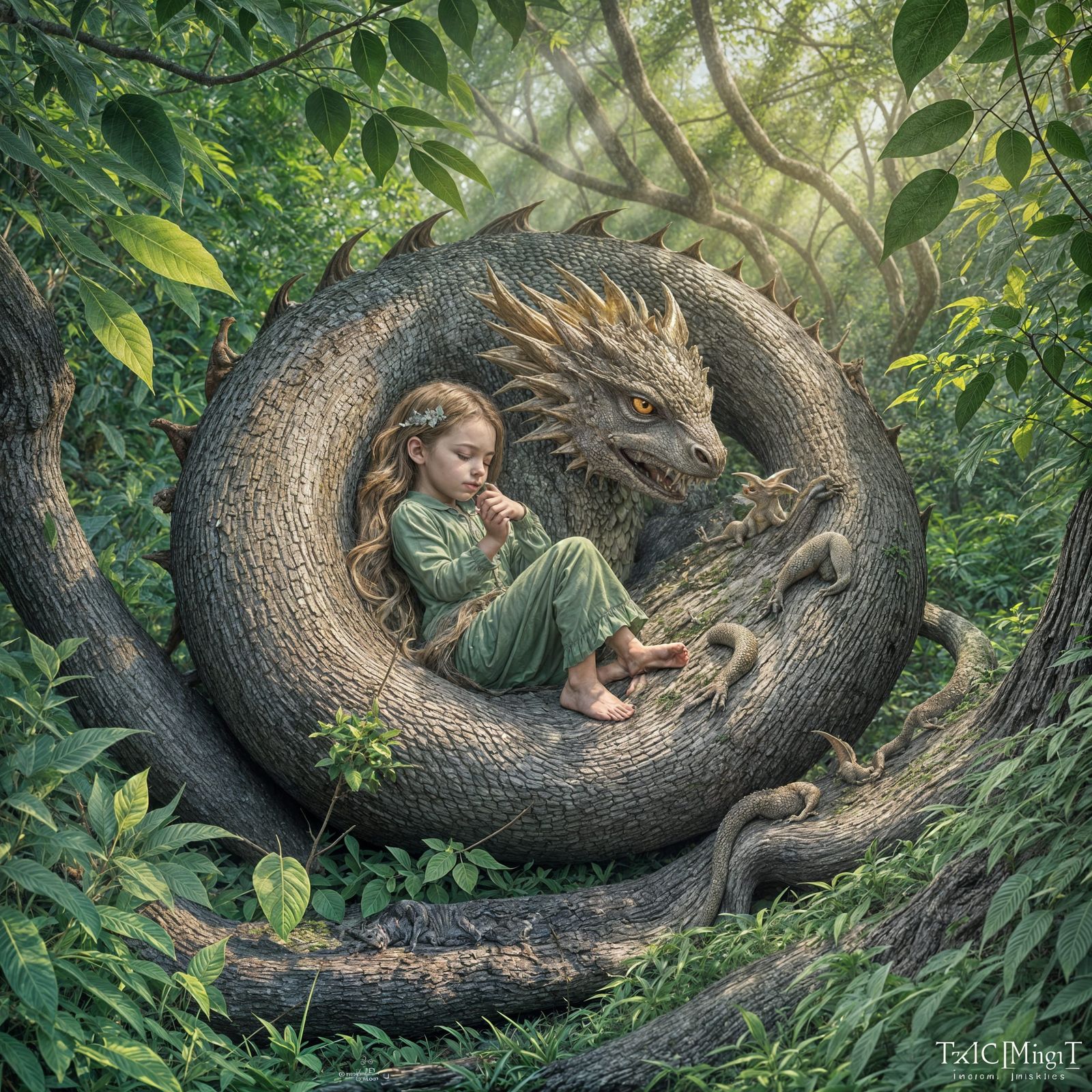 Surreal Fantasy Illustration of a Sleeping Baby Dragon in a ...