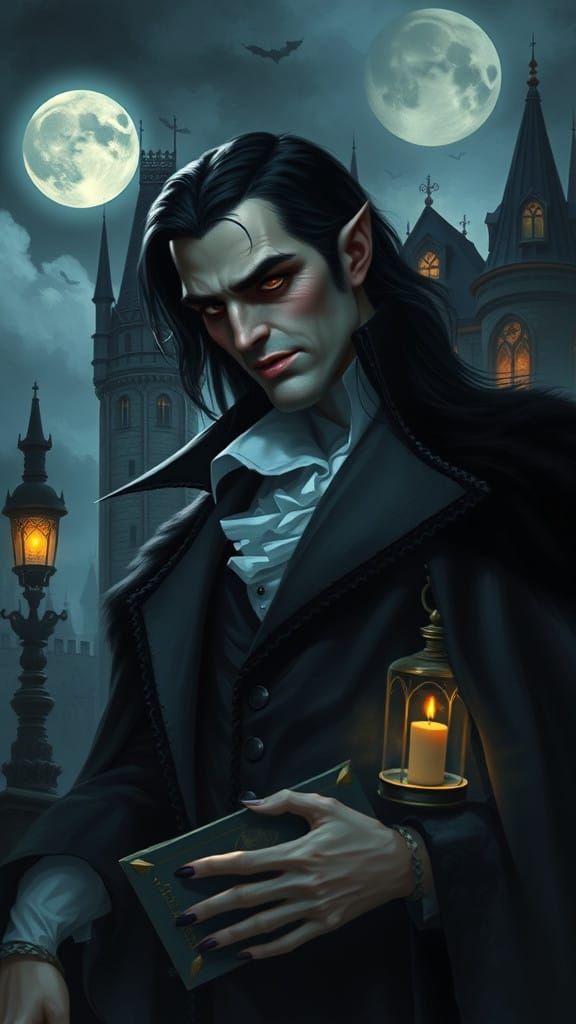 Ethereal Count Dracula in Midnight Castle