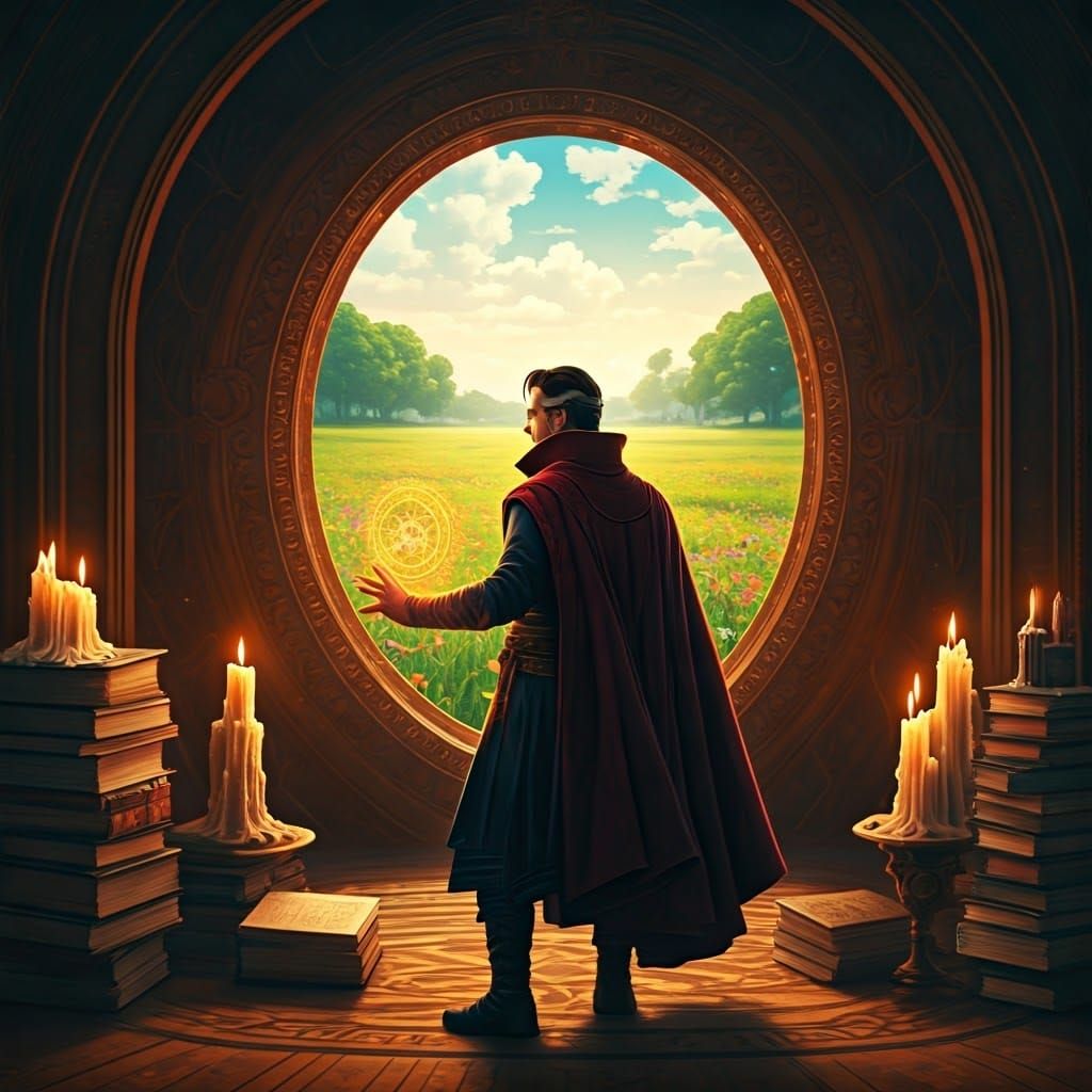 Mystical Portal Conjuration in a Dreamlike Landscape