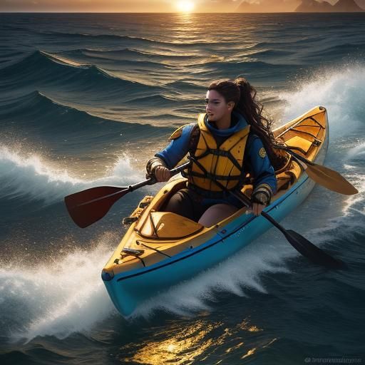 Paramedic Kayaking at Sea: Fantasy Concept Art
