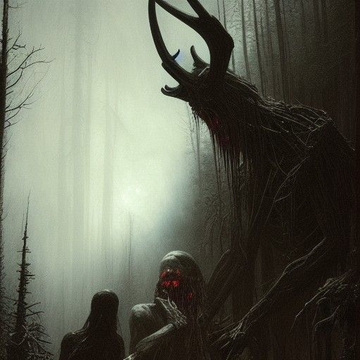 Horrifying Wendigo Creeping Through Wilderness
