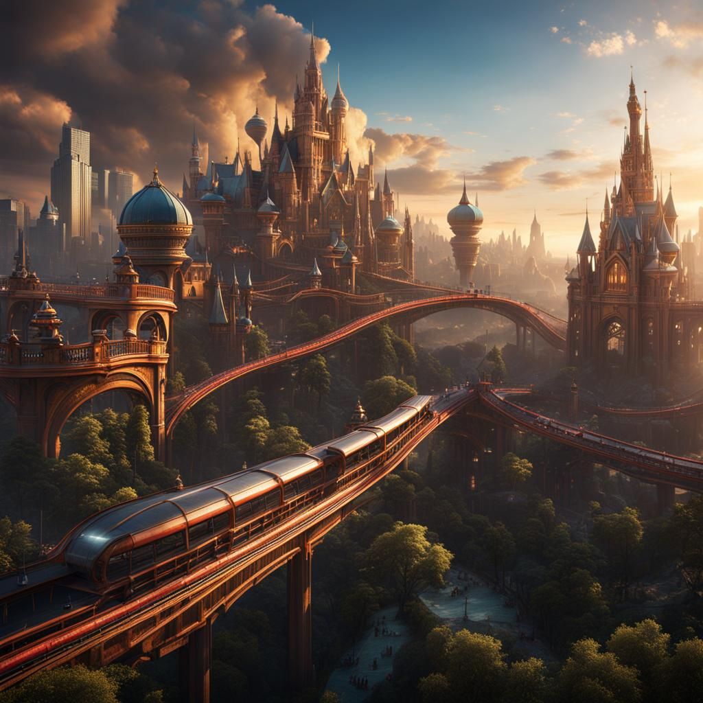 Fantastical City Concept on a Rollercoaster Track