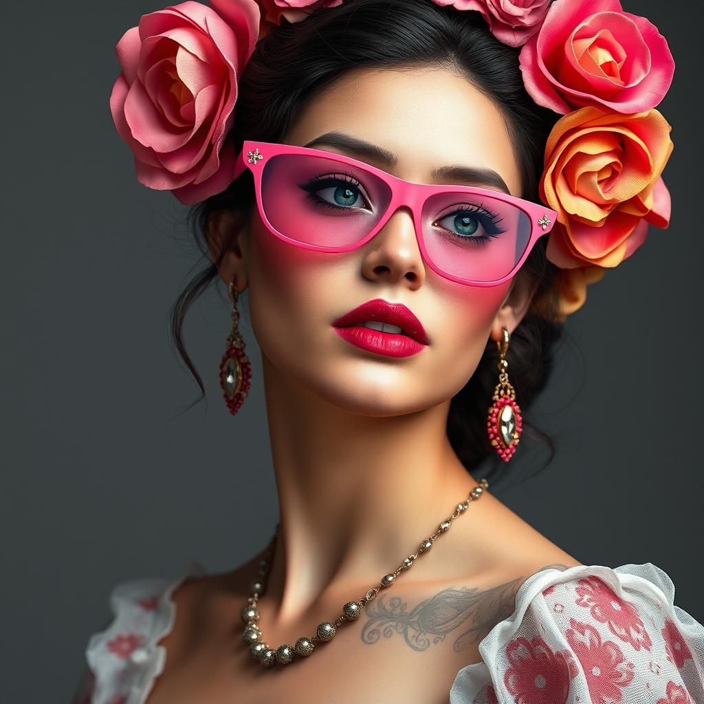 Venezuelan Catrina Girl in Pink, Mucha-Rutkowski Style