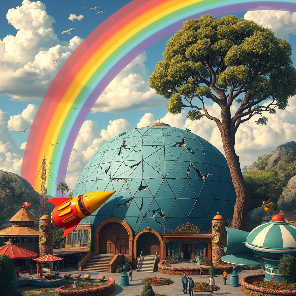 Sci-Fi Amusement Park with Geodesic Dome