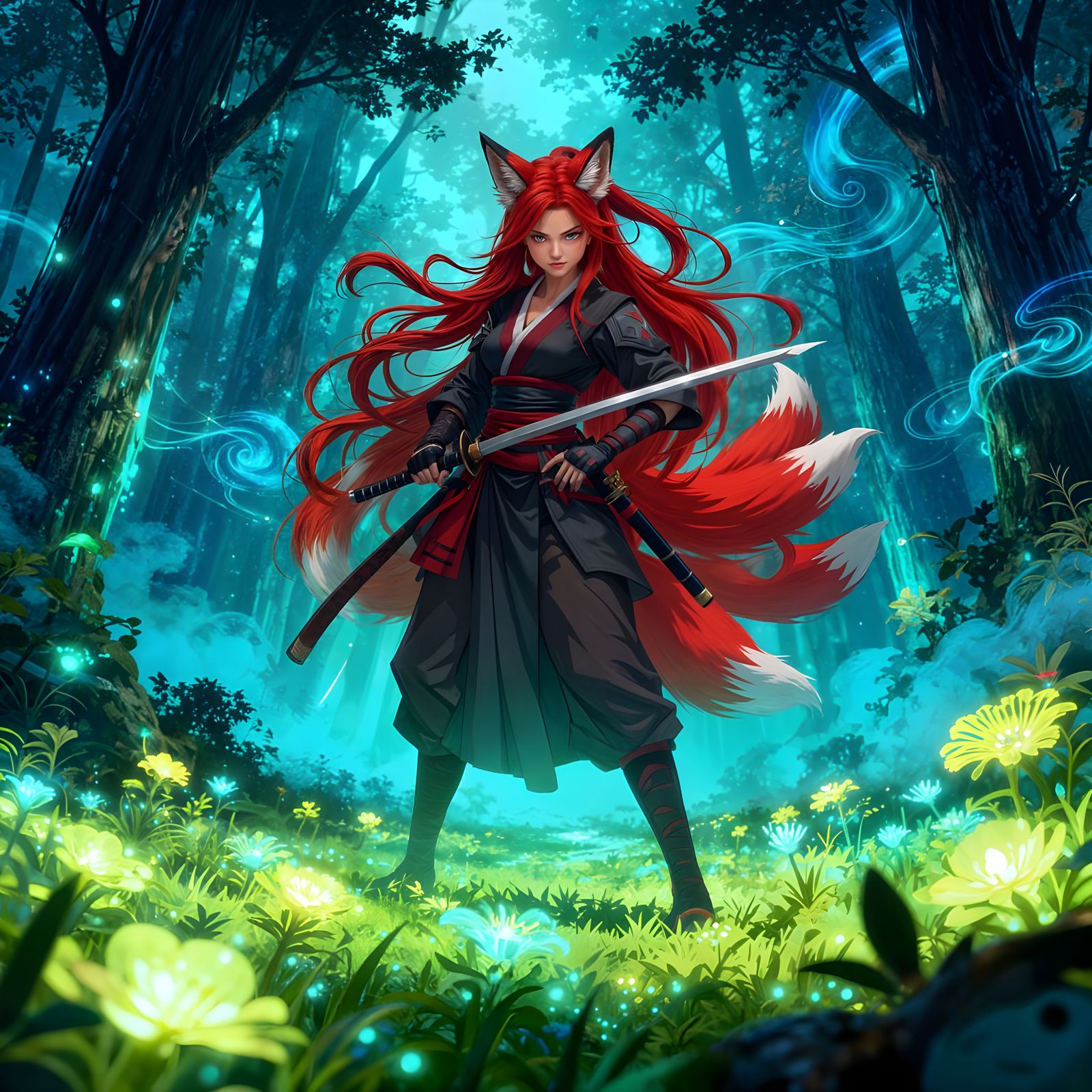 Ninja Fox Warrior in Mystical Forest