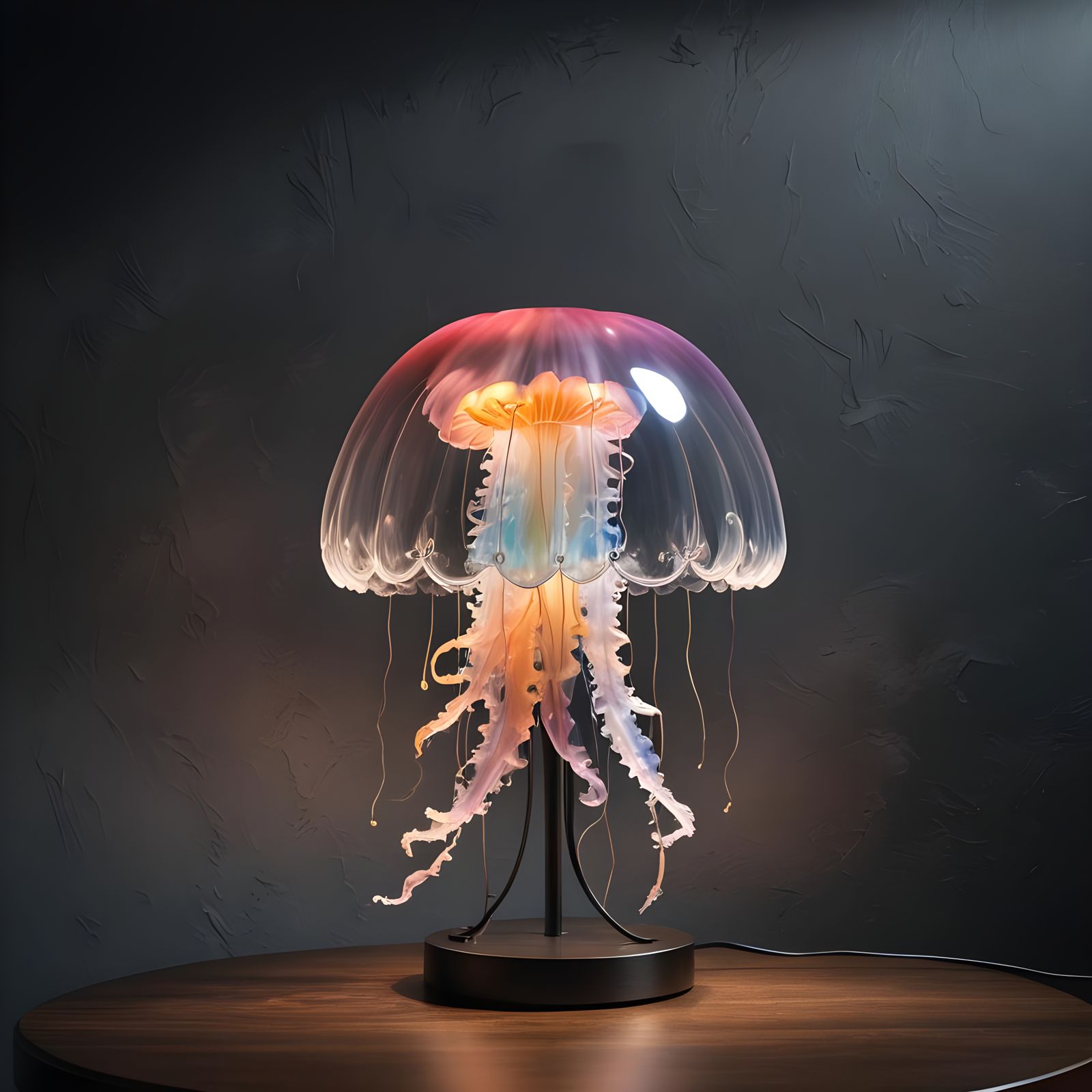 Translucent Jellyfish Lamp in Dark Living Room