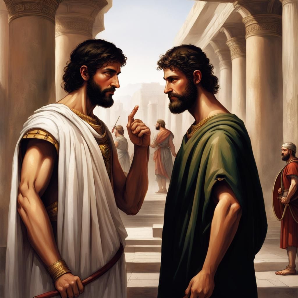 Roman Nobles with Persian Man in Smoky Setting