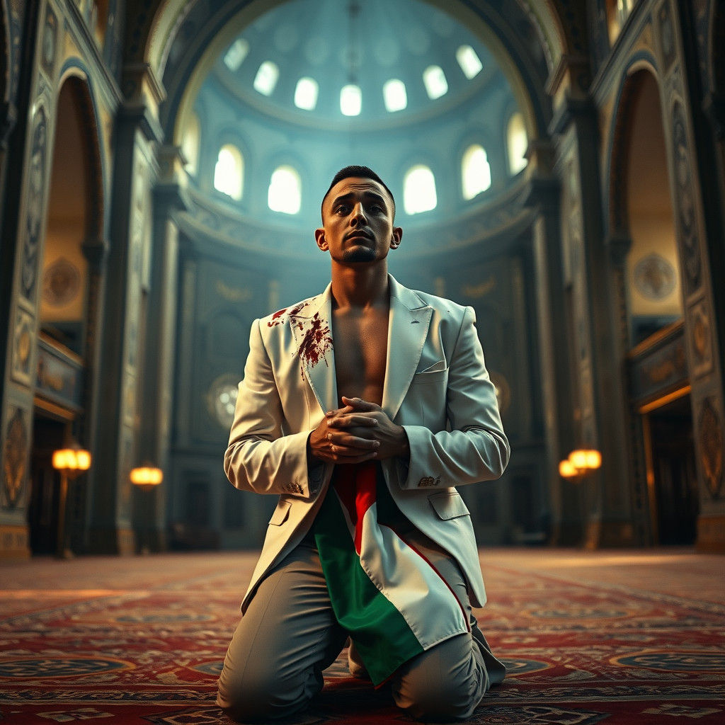 Man Praying in Mosque with Palestinian Flag: Cinematic Film ...