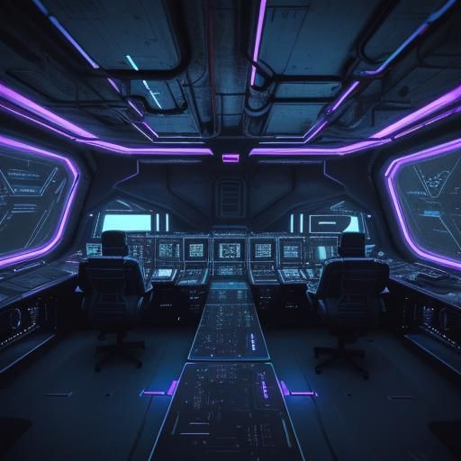 Neon Noir Spaceship Control Room Concept Art