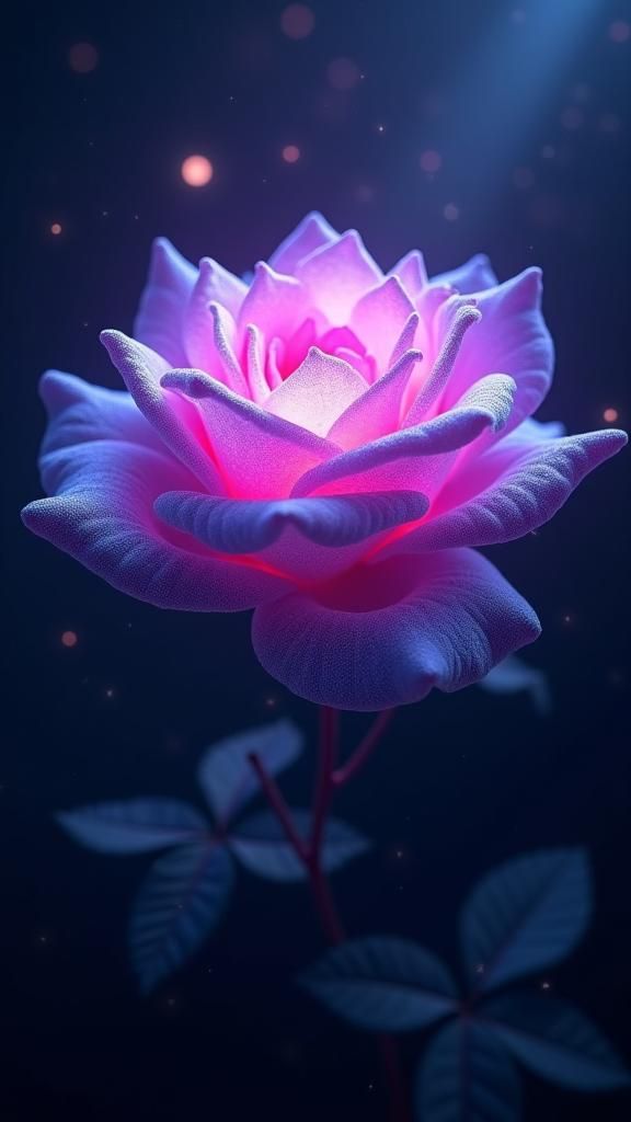 Cosmic Rose in Space with Crystalline Petals