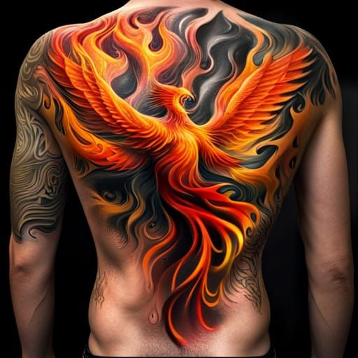 Phoenix Tattoo with Flame Brush Strokes