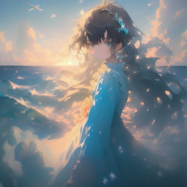 Ethereal Water Goddess Emerges from the Sea