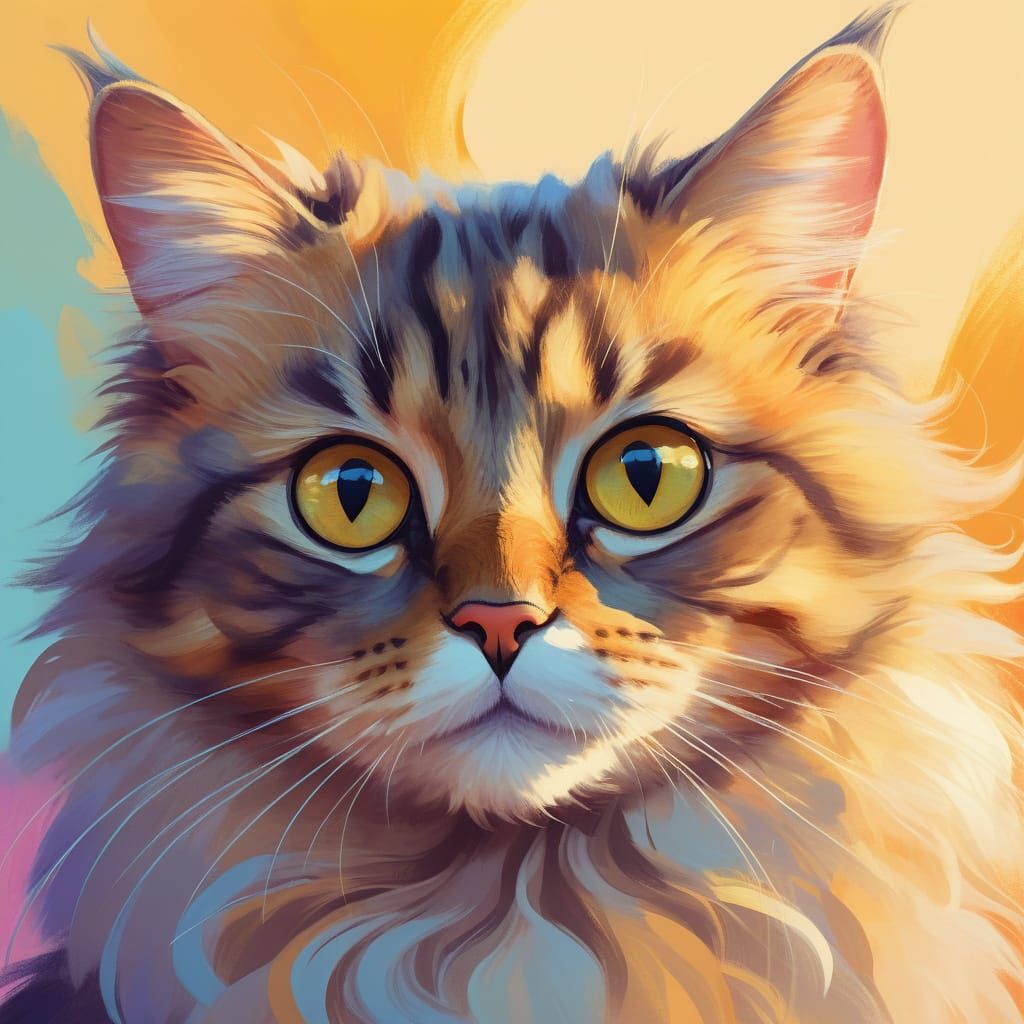 Adorable Cat Portrait in Whimsical Digital Art Style