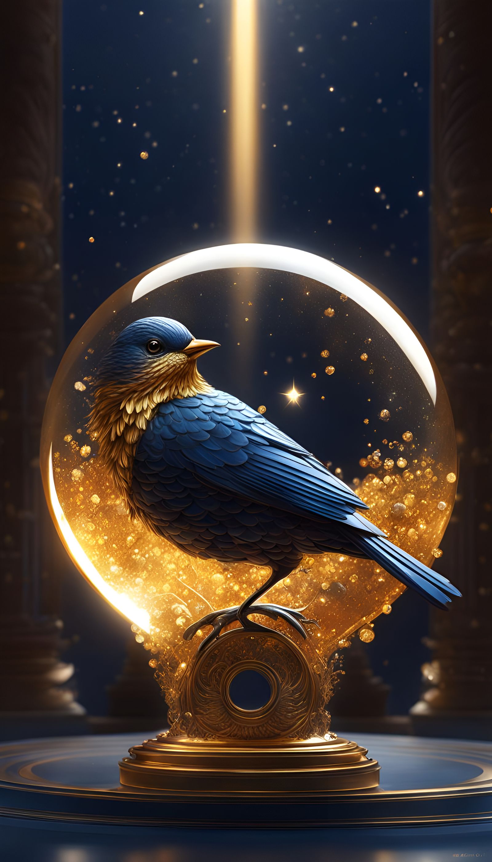 Crystal Glazed Bird in Amber and Navy Blue