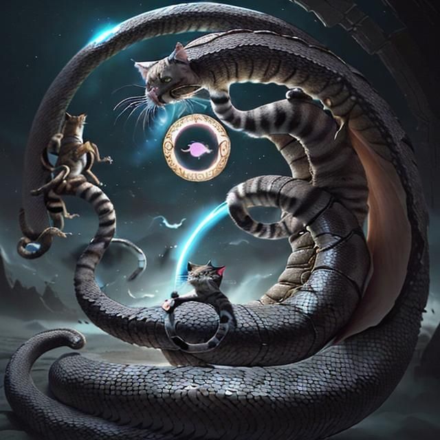Ouroboros Cat Eating its Tail: Digital Matte Painting