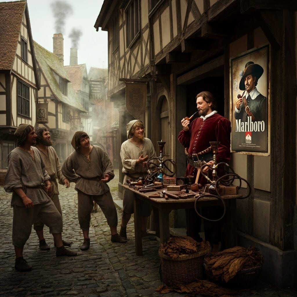 Medieval Town Merchant Selling Smoking Goods