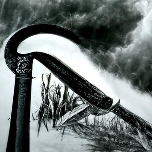 Hyperdetailed Charcoal Drawing of a Scythe
