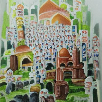 Detailed Gouache Painting of Muslims