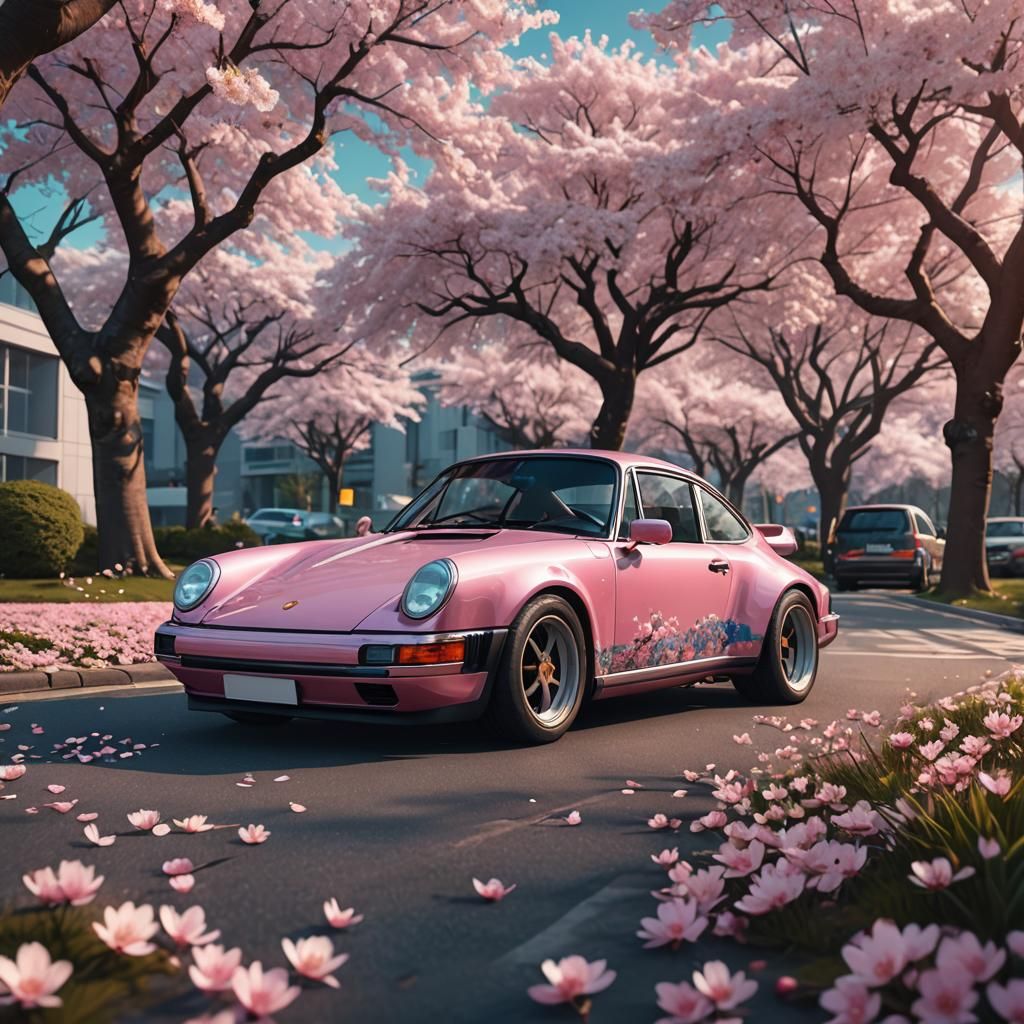 Porsche 911 Under Cherry Blossoms: Digital Matte Painting