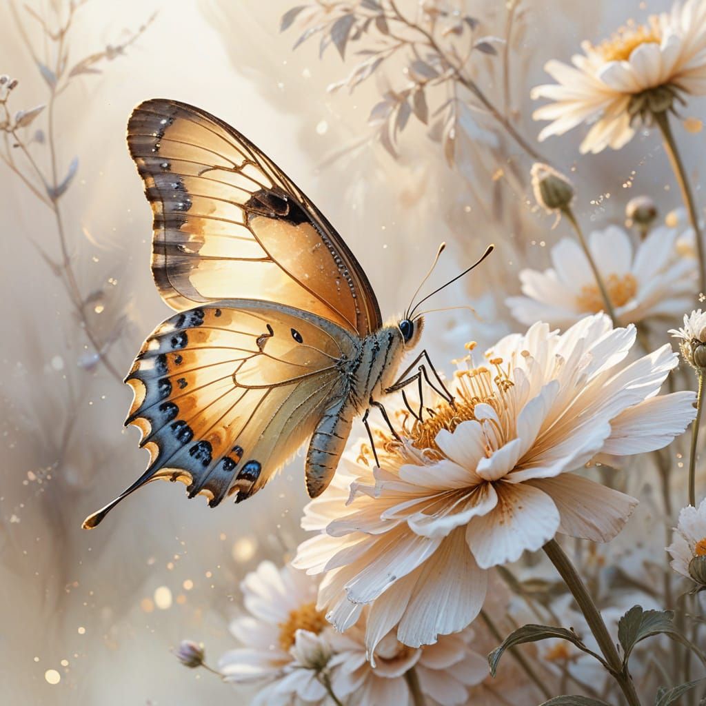 Illustration of a butterfly sitting on a lovely flower