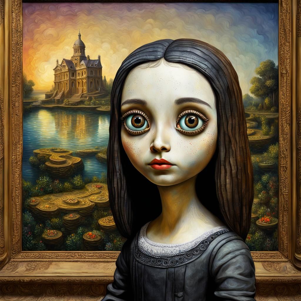 Eerie Little Girl Mona Lisa in Tim Burton Style