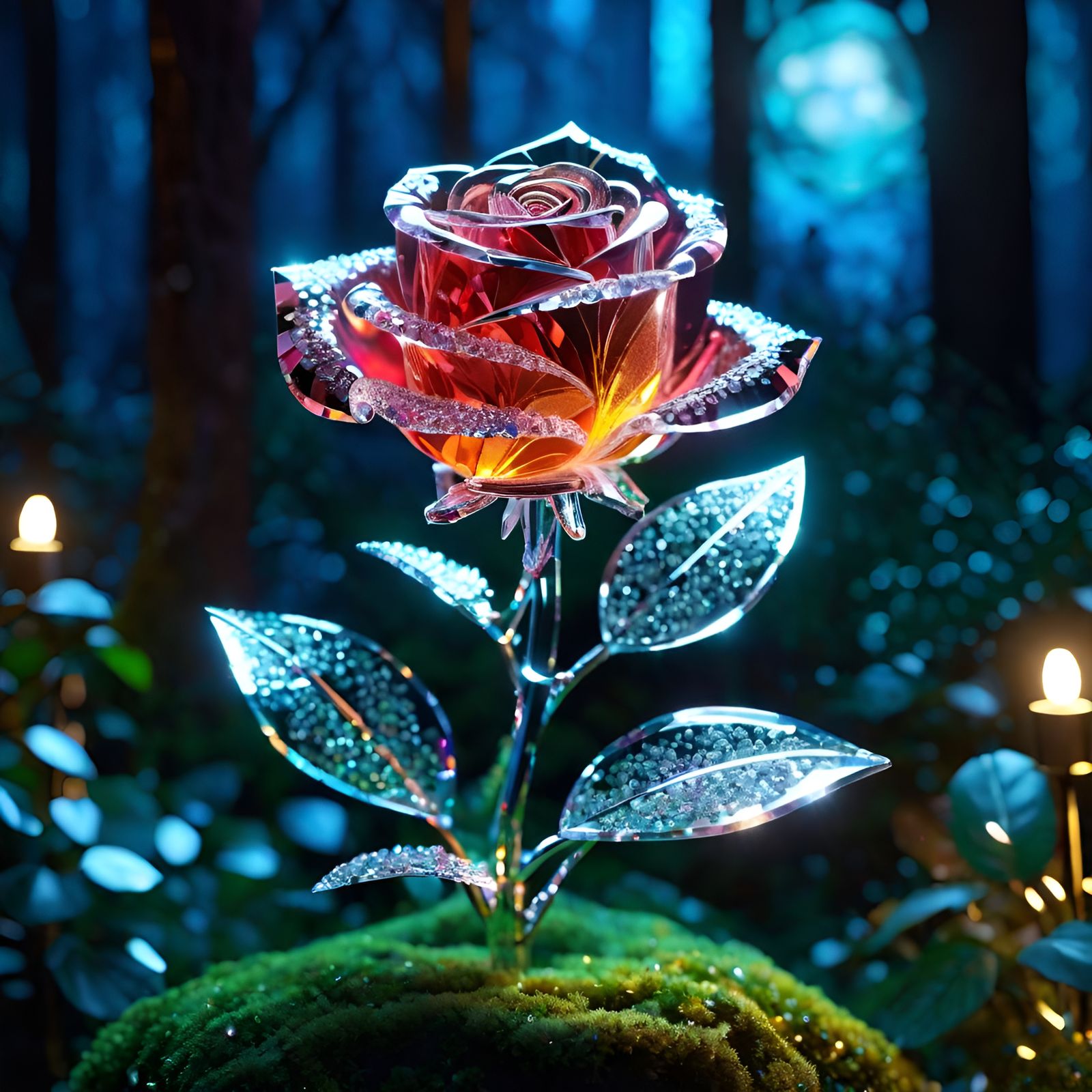 Glowing Crystal Rose in Enchanted Forest