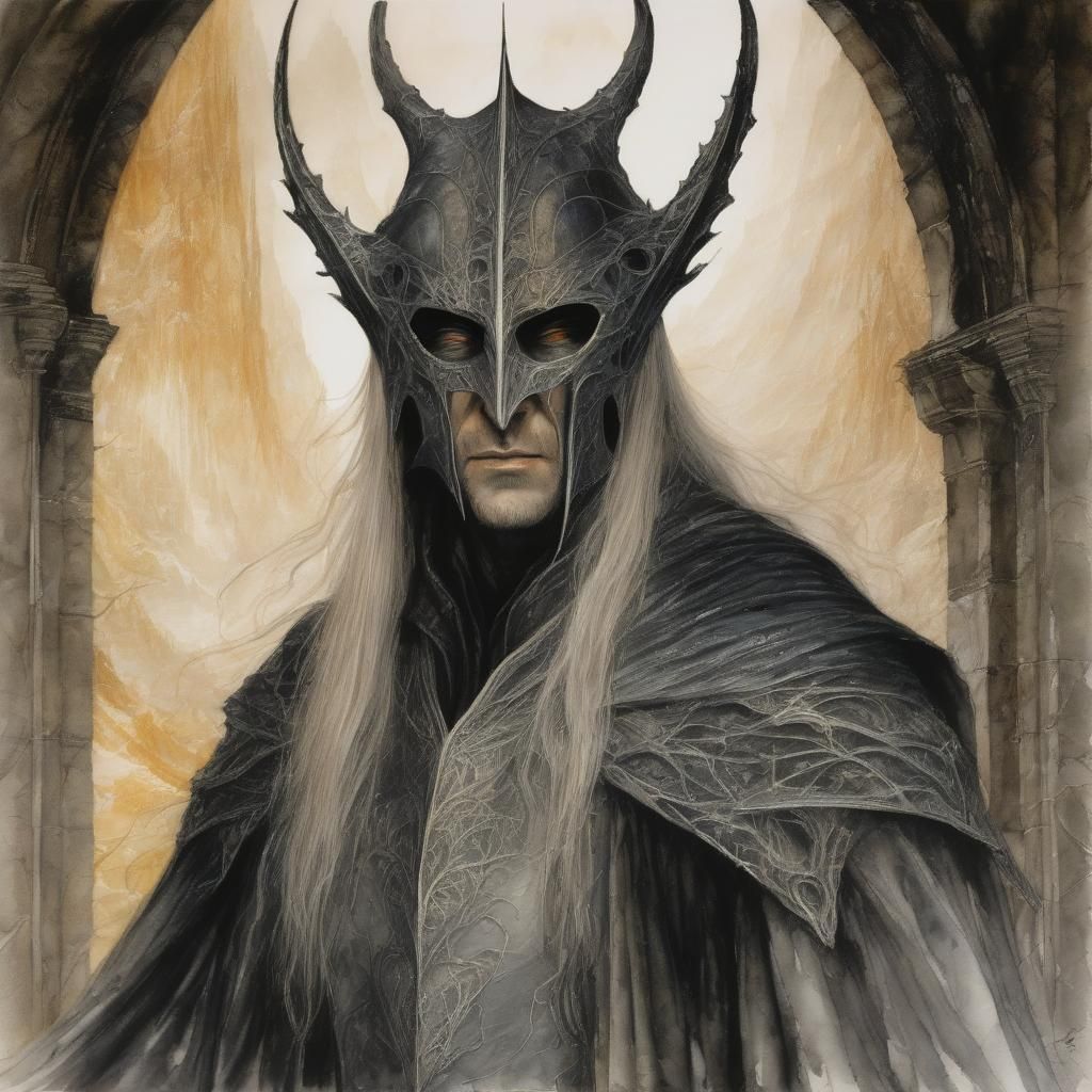 Masked Sauron Portrait in Fantasy Illustration Style