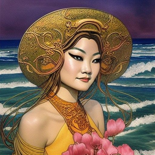 Vietnamese Sea Goddess in Art Nouveau Style