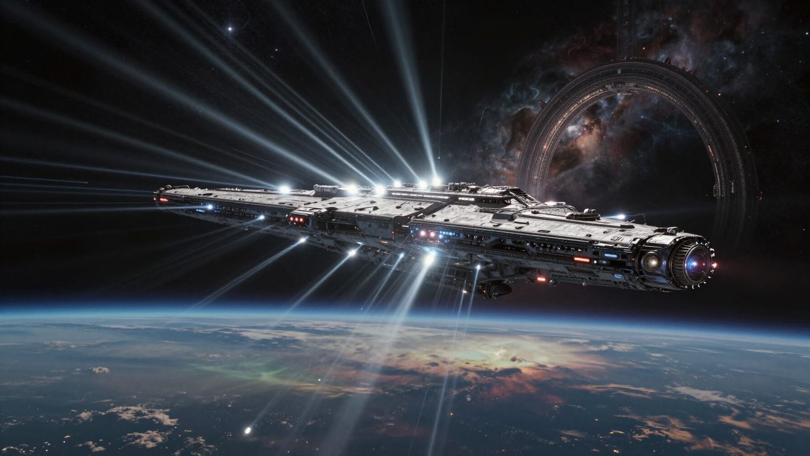 Colossal Starship Near Tannhäuser Gate in Deep Space