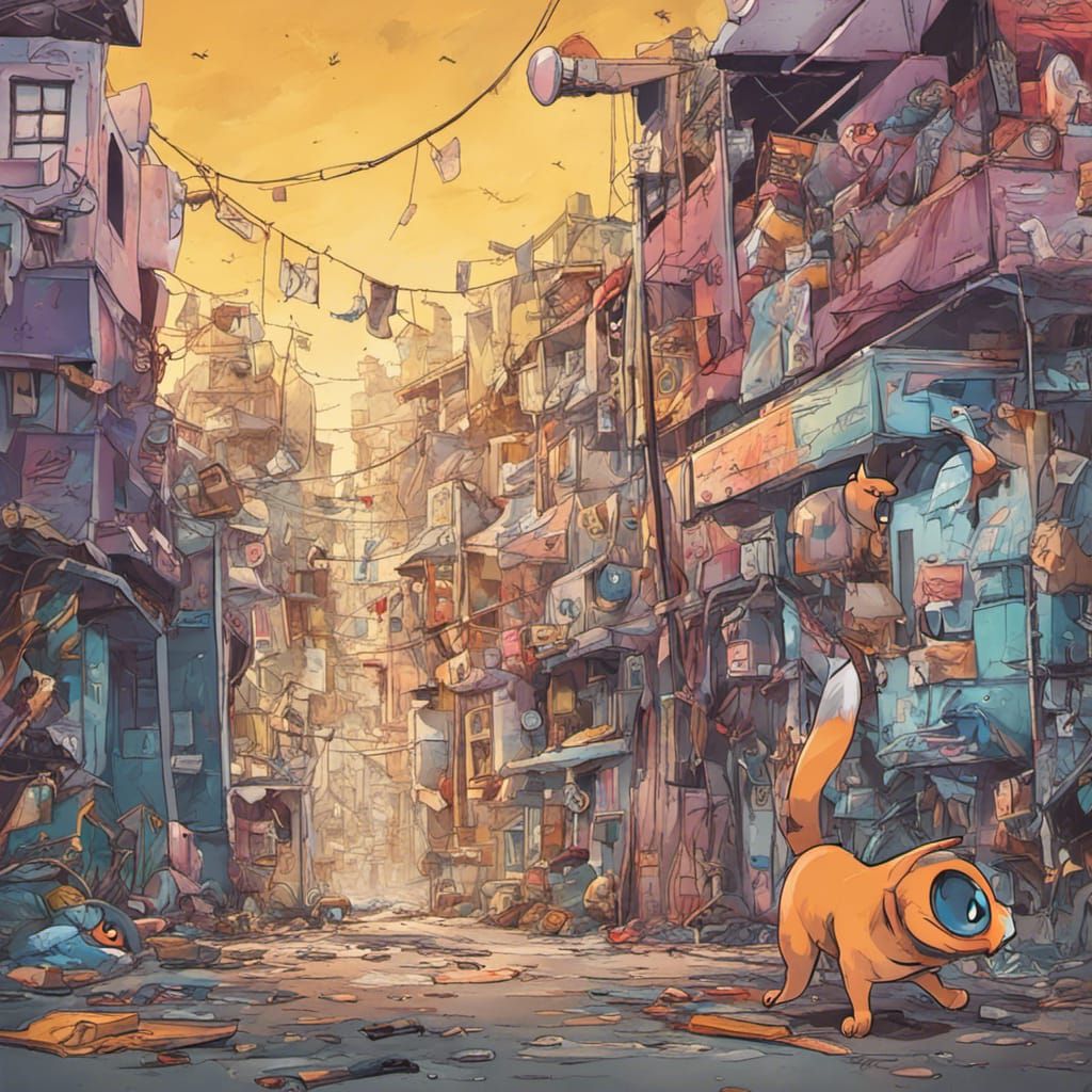 Cat Bird Game Chase in Graffiti Art Style