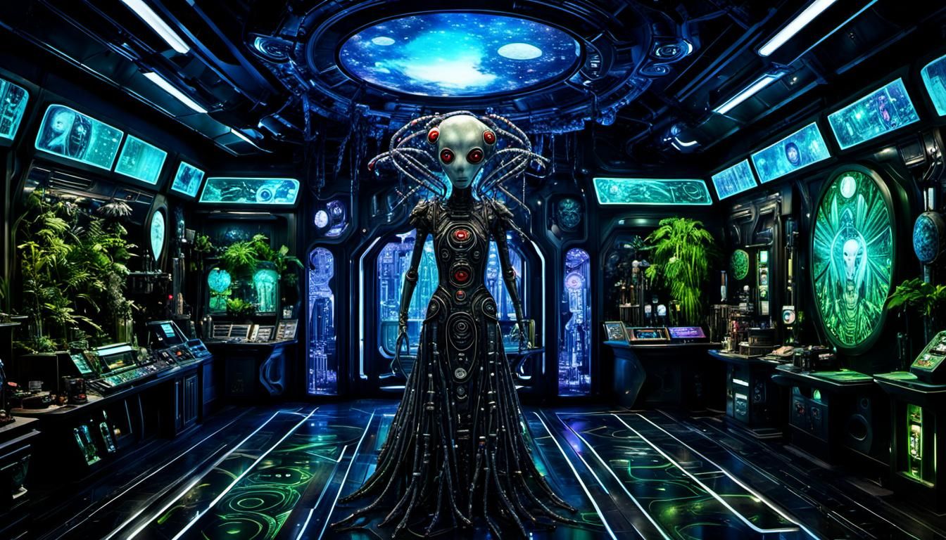 Futuristic Alien Shop in Baroque Art Nouveau Style