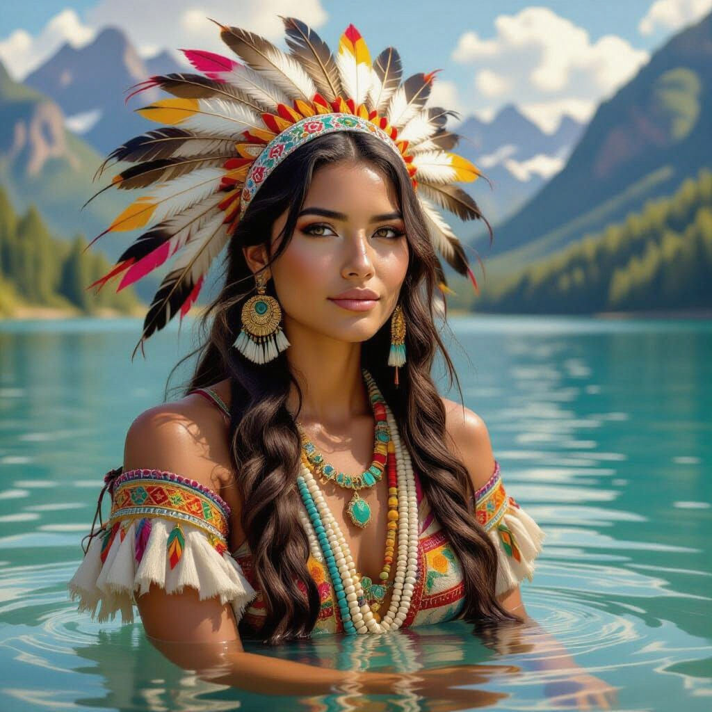 Indigenous Woman's Reflection in Lake