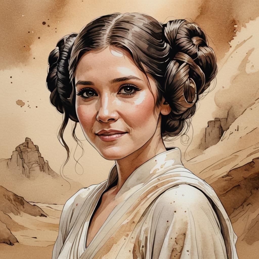 Princess Leia Smiling Watercolor Portrait