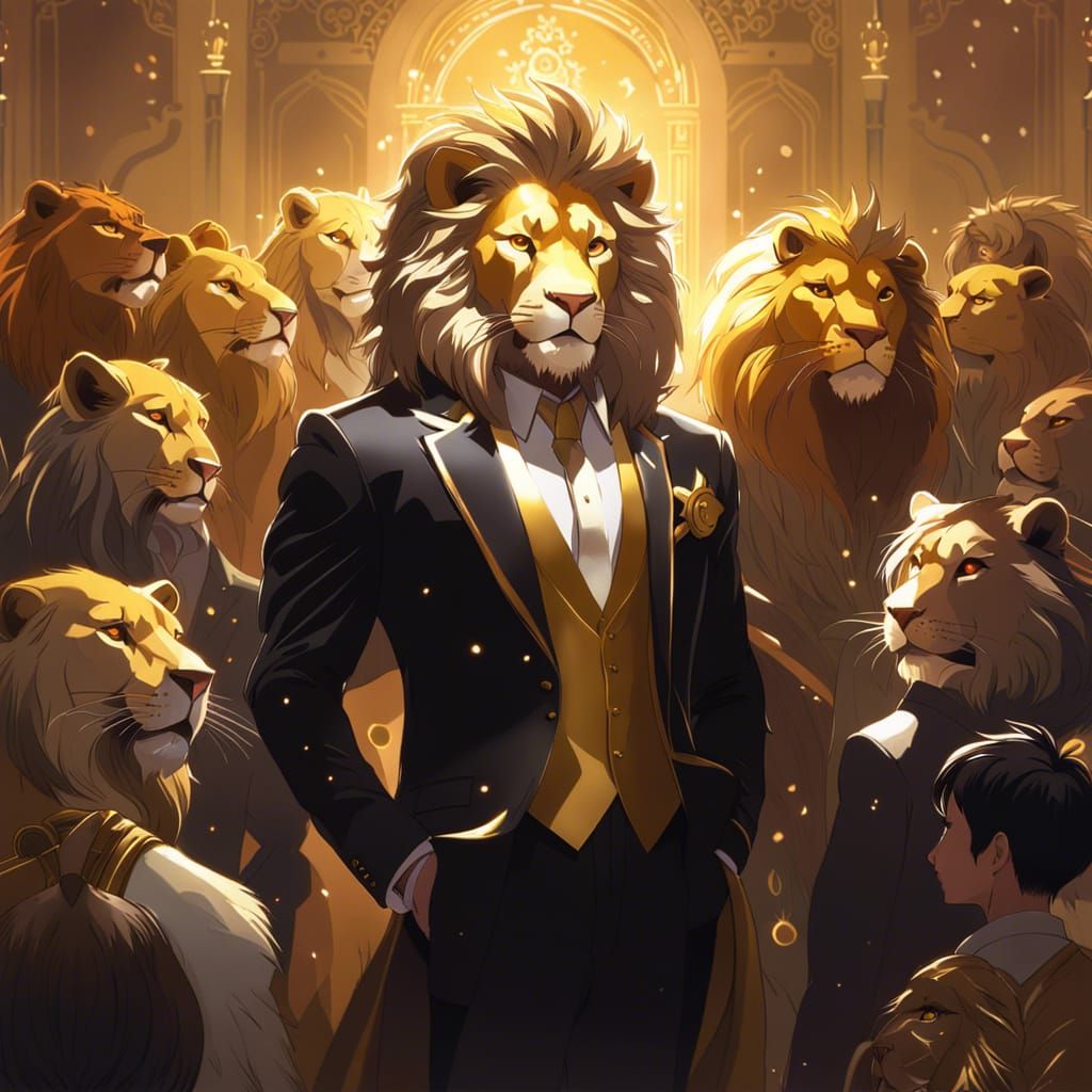 Majestic Lion Teacher in Anime Style Classroom