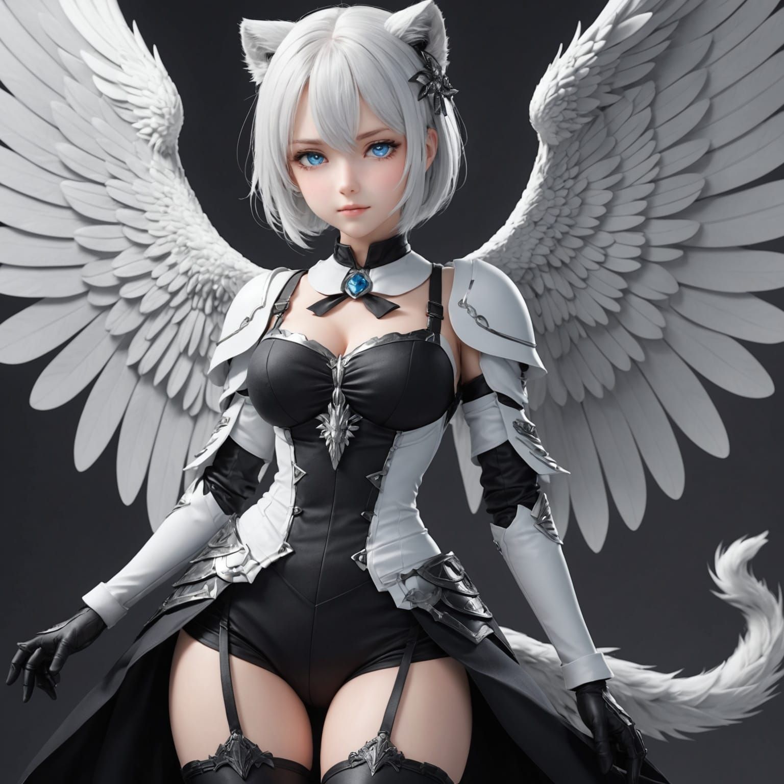 Fairylike 2B with Tiger in Moonlight