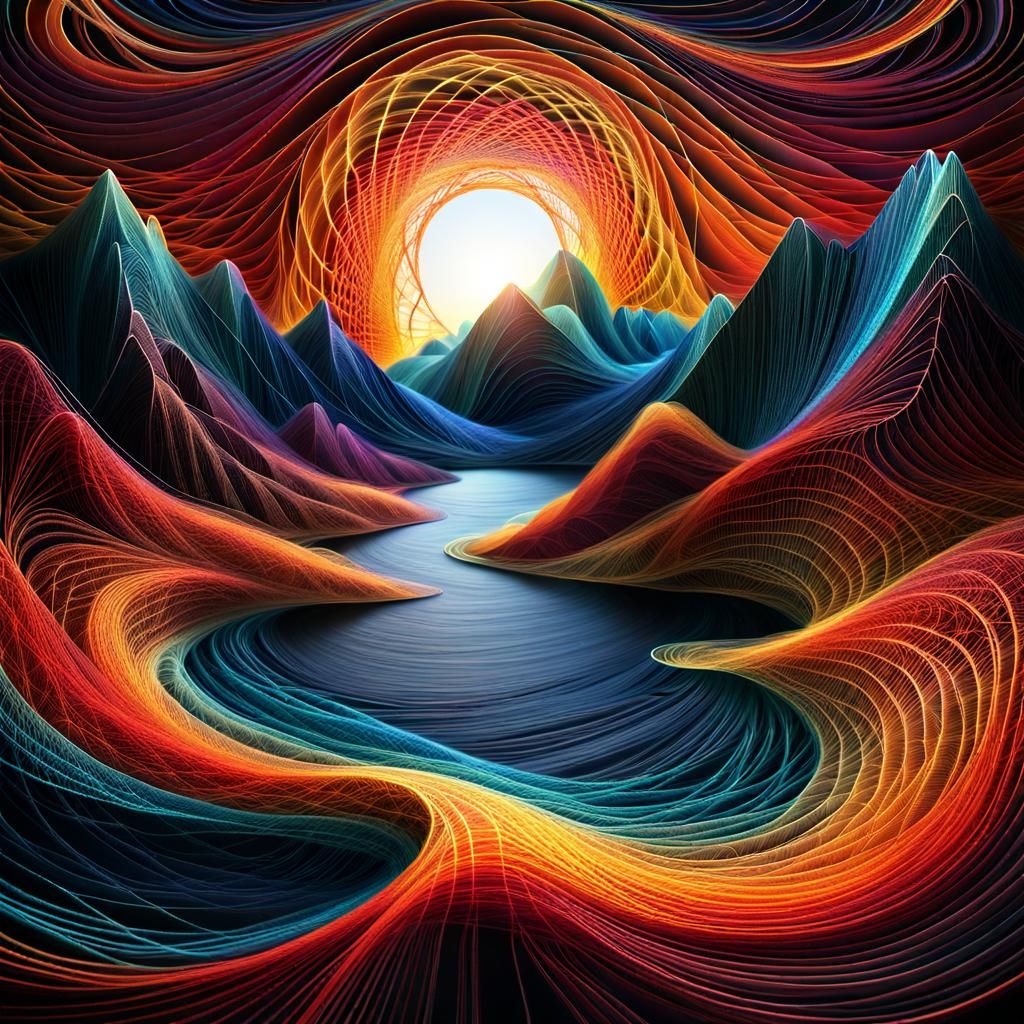 String Artwork of Sunset Over Fjord in Norway