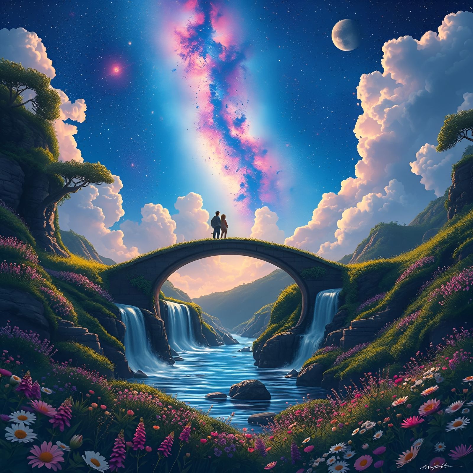Twilight Bridge: A Fantasy Vista in Anime Style
