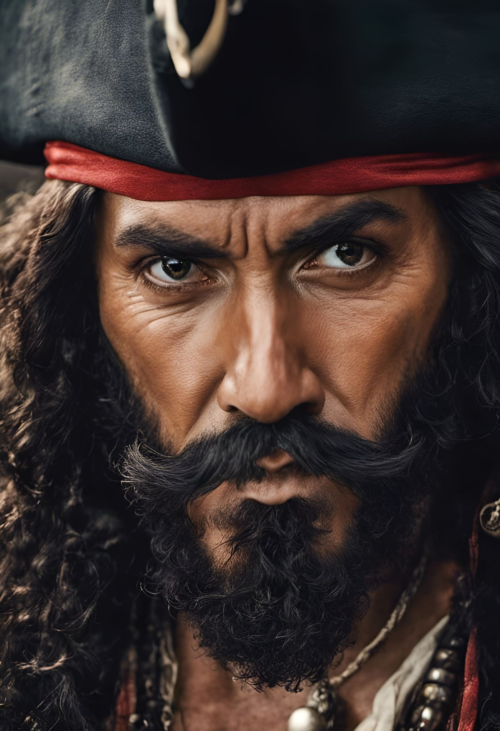 Blackbeard Portrait in Hyperrealistic Mixed-Media Photograph...