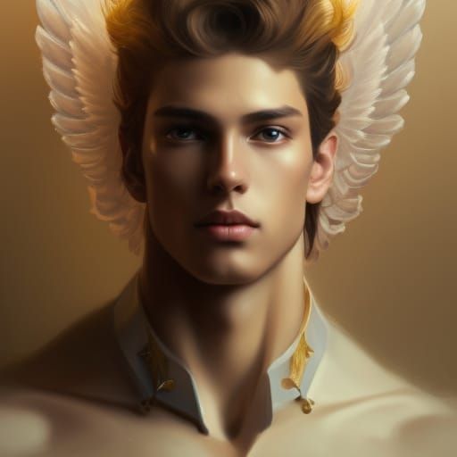 Angelic Male Model Portrait with Gold Accessories