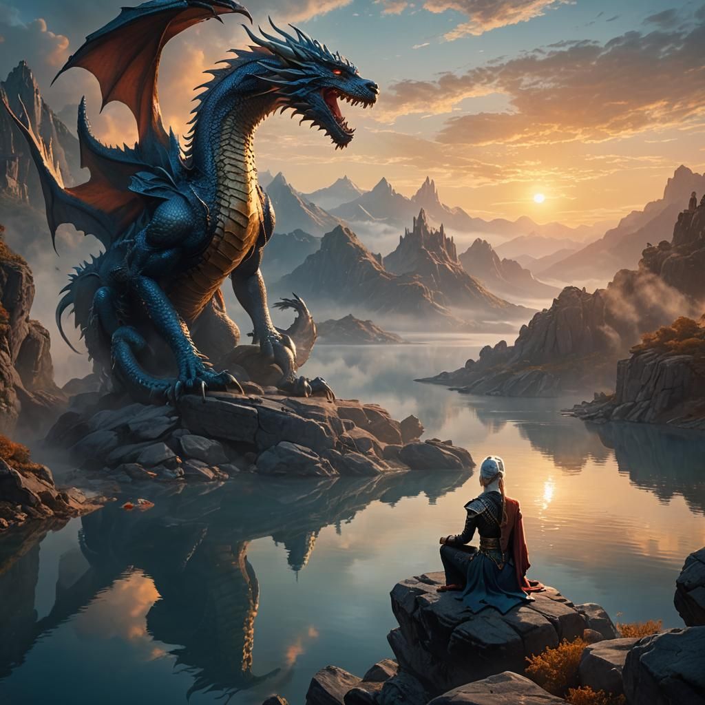 Targaryen Queen Meditating with Dragon: Digital Matte Painti...