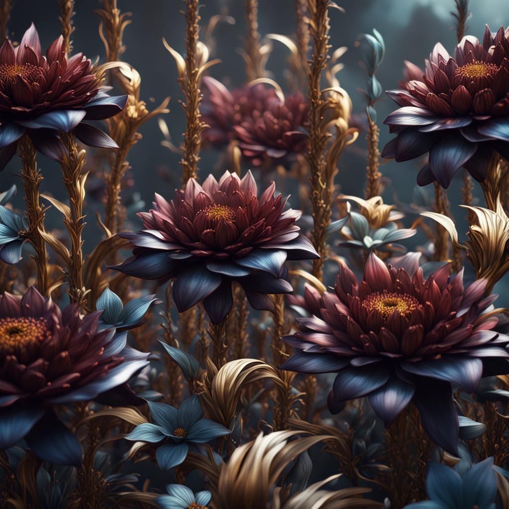 Intricate Metal Flowers in Detailed Matte Painting