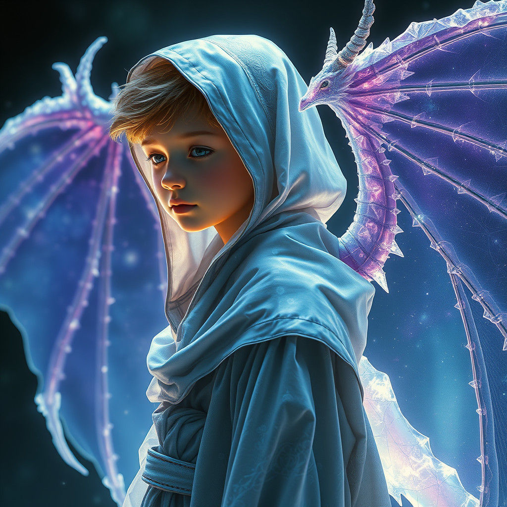 Ethereal Boy with Spectral Plasma and Dragon Wings