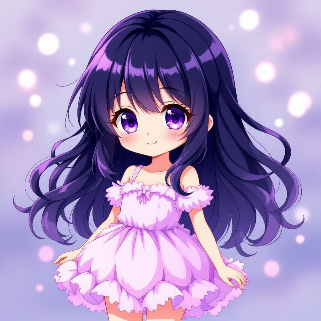 Cute Chibi Anime Girl in Fluffy Dress