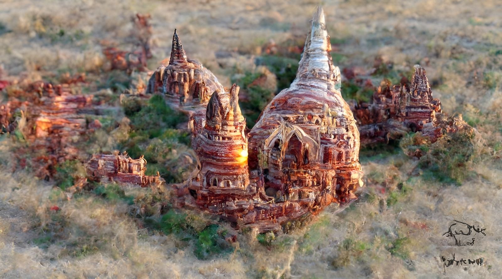 Bagan Temples, Myanmar at Sunset: Fantasy Water Reflection