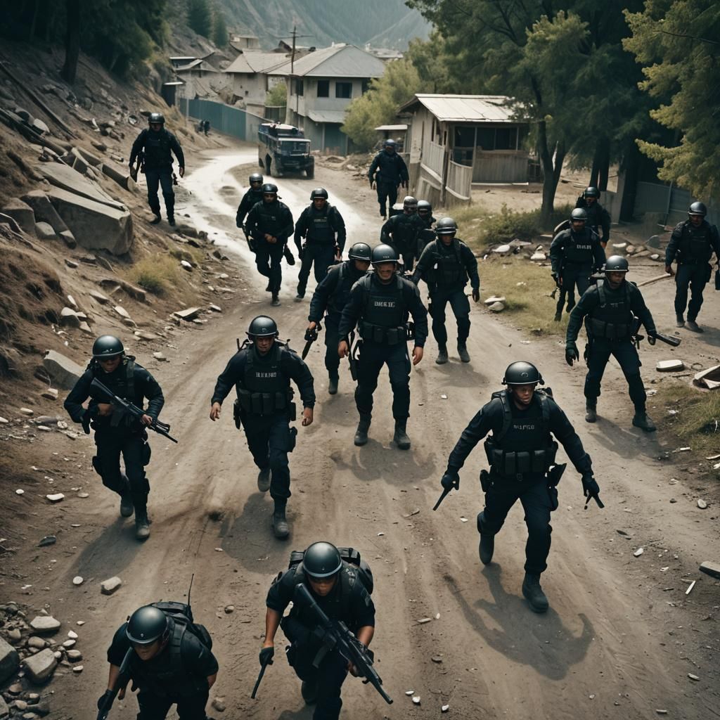 Dramatic SWAT Team Film Still
