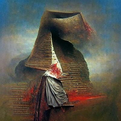 Pyramid Head in a Dystopian Art Style