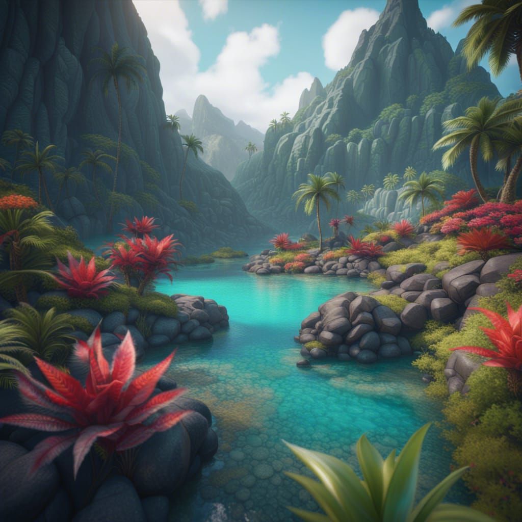 Lush Tropical Mountain Landscape in Hawaii